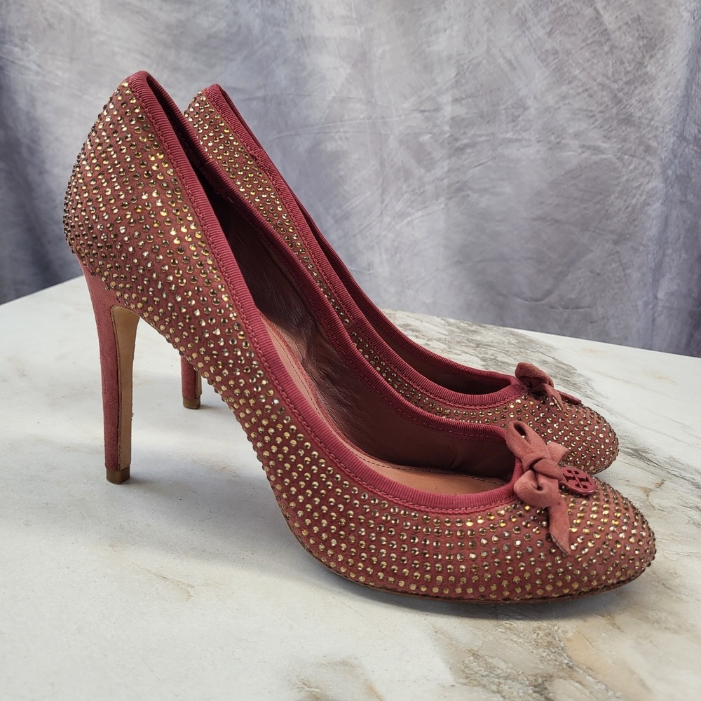 Tory Burch Phoenix Charm Studded Pumps Women's Size 10.5 Conceria Cameo Pink